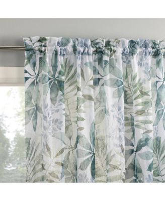 Fauna Foliage Print Crushed Voile Sheer Rod Pocket Curtain Panel