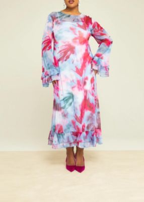 Women's Blurred Floral Mesh Maxi Dress