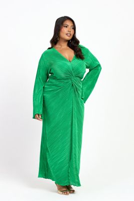 Women's Curve Plisse Flare Sleeve Midaxi Dress