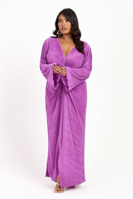 Women's Curve Plisse Flare Sleeve Midaxi Dress