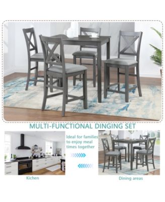 5 Piece Square Counter Height Dining Table Set with 4 Upholstered Chairs