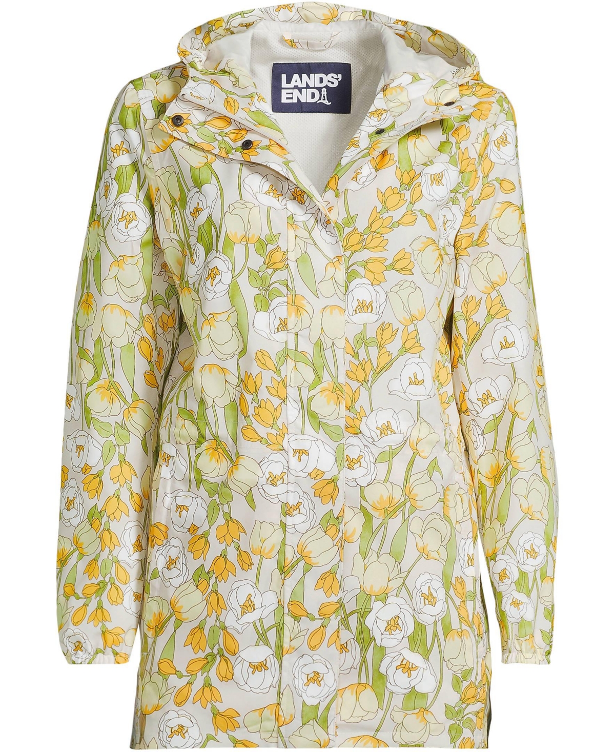 Lands' End Women's Print Waterproof Hooded Packable Raincoat