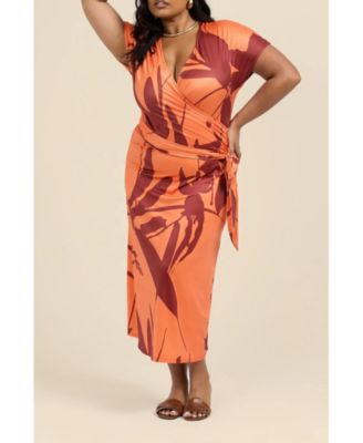 Women's Floral Wrap Jersey Midi Dress