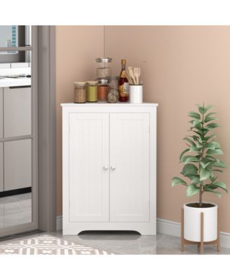 Corner Cabinet with 2 Doors and Adjustable Shelves for Home Storage