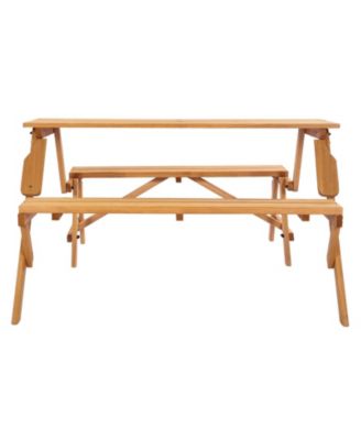 2-in-1 Transforming Wooden Picnic Table and Bench Set for Outdoor Use
