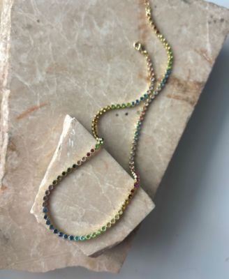 Gold Crystal Rainbow Tennis Neckalce