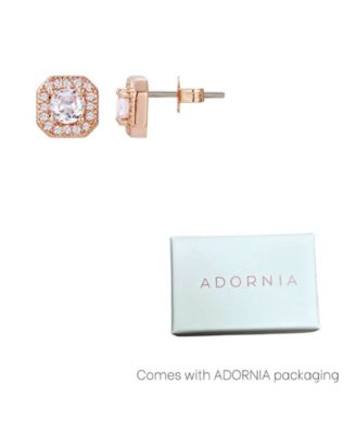 Rose Gold Plated Cubic Zirconia Halo Square Cushion Stud Earrings