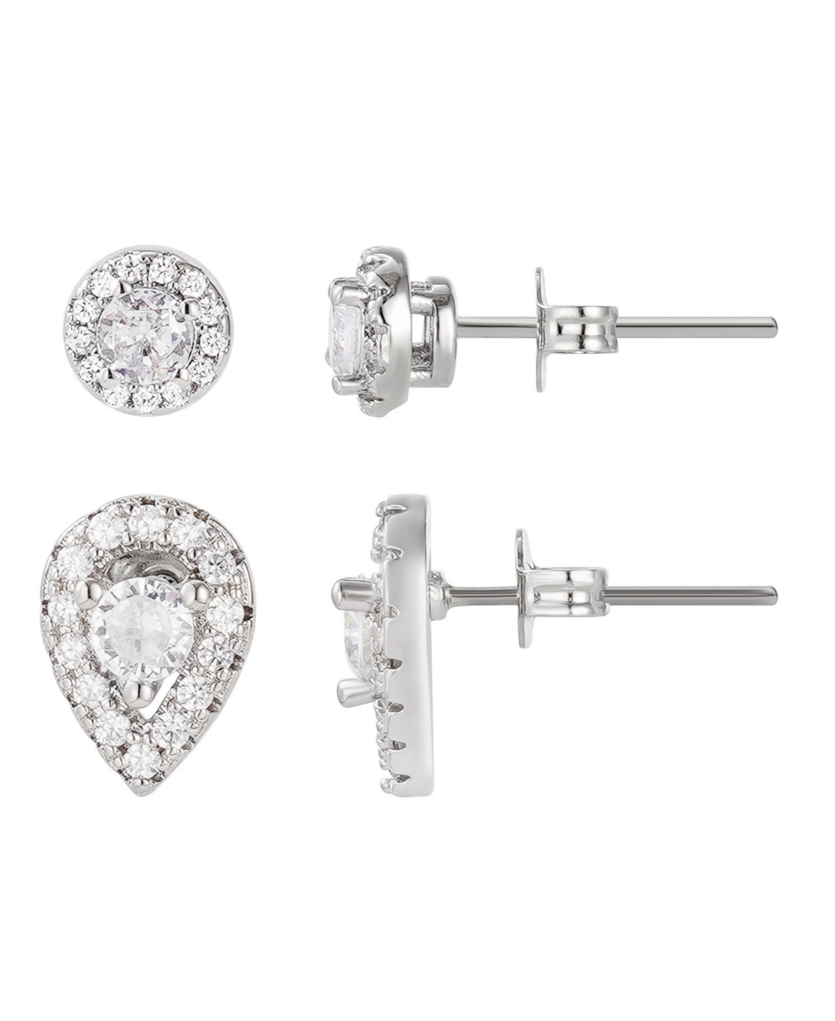 Adornia Silver Plated Set Of 2 Halo Stud Earrings In Silver