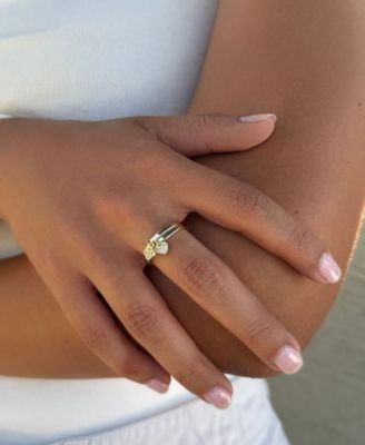 Cubic Zirconia Dangling Heart and Clover Ring Set