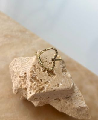 Gold Plated Hammered Open Heart Ring