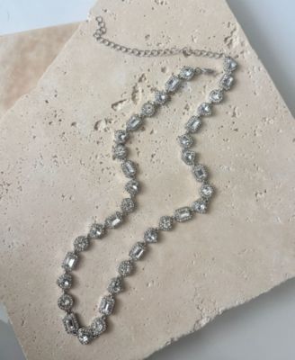 Silver Crystal Halo Heart Chain Necklace