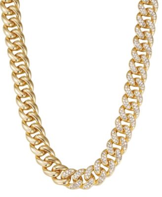 Gold Crystal Half Curb Chain Necklace