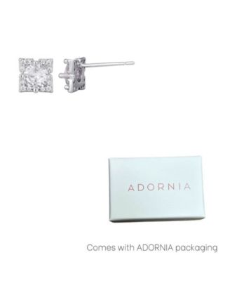 Silver Plated Cubic Zirconia Flower-Shaped Halo Stud Earrings