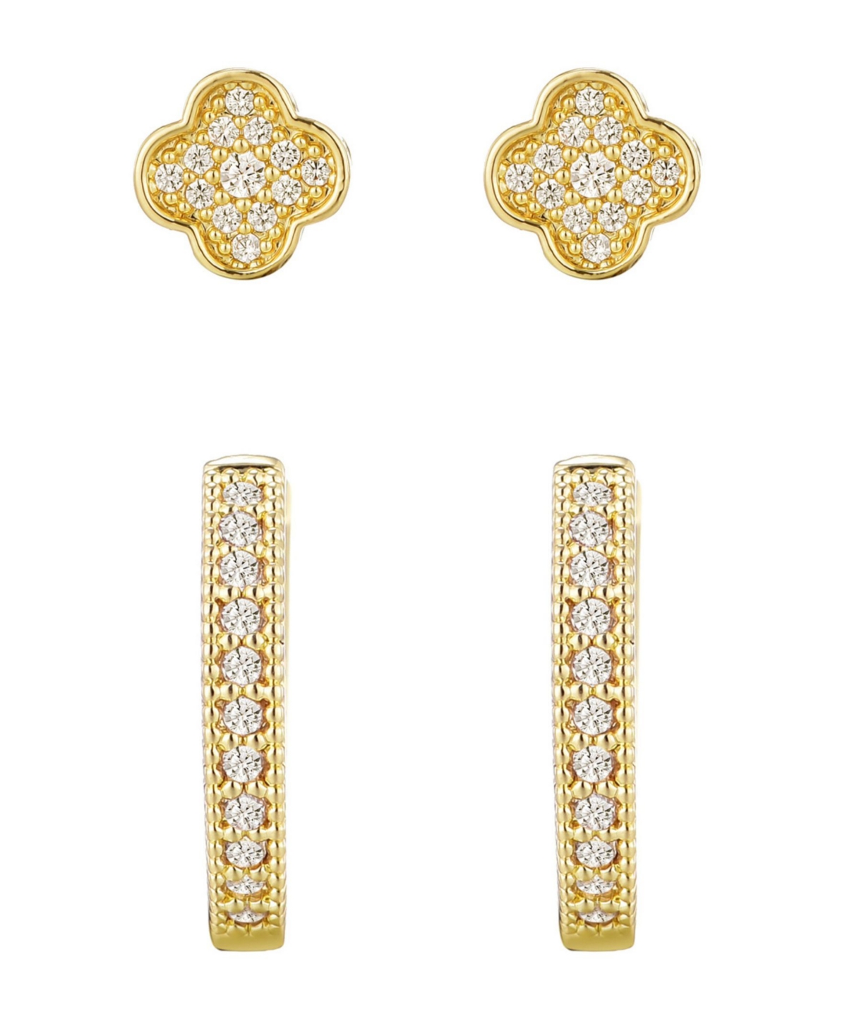 Adornia Gold Cubic Zirconia Huggie And Clover Stud Set In Gold