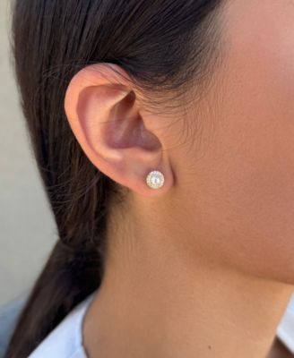 Gold Plated Cubic Zirconia Halo Stud Earrings