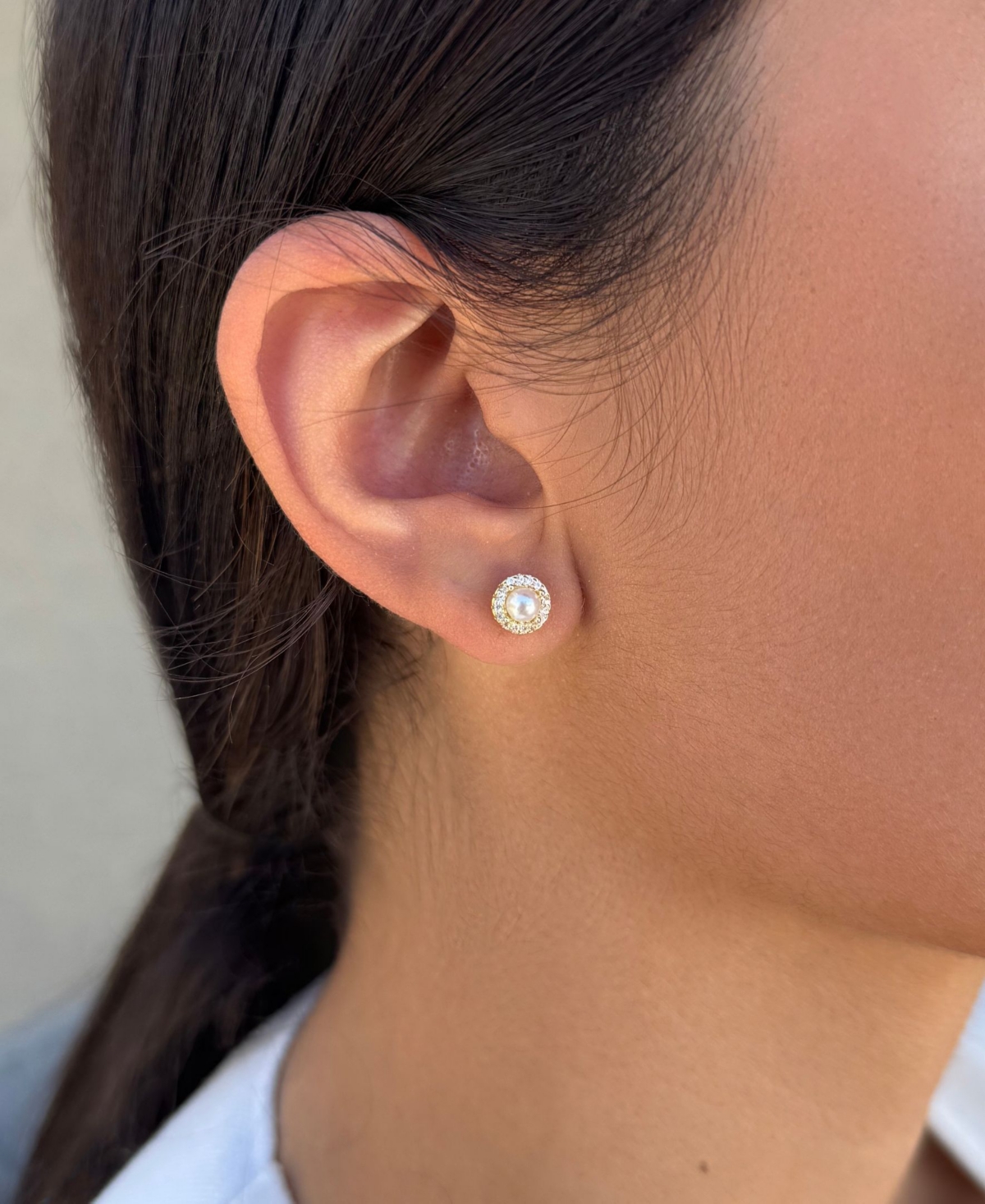 Adornia Gold Freshwater Pearl Cubic Zirconia Halo Stud Earrings