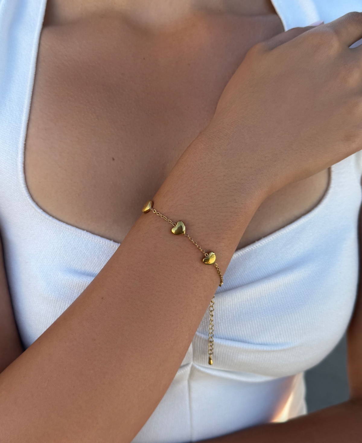Adornia Tarnish Resistant 18k Gold Plated Heart Station Bracelet In Gold