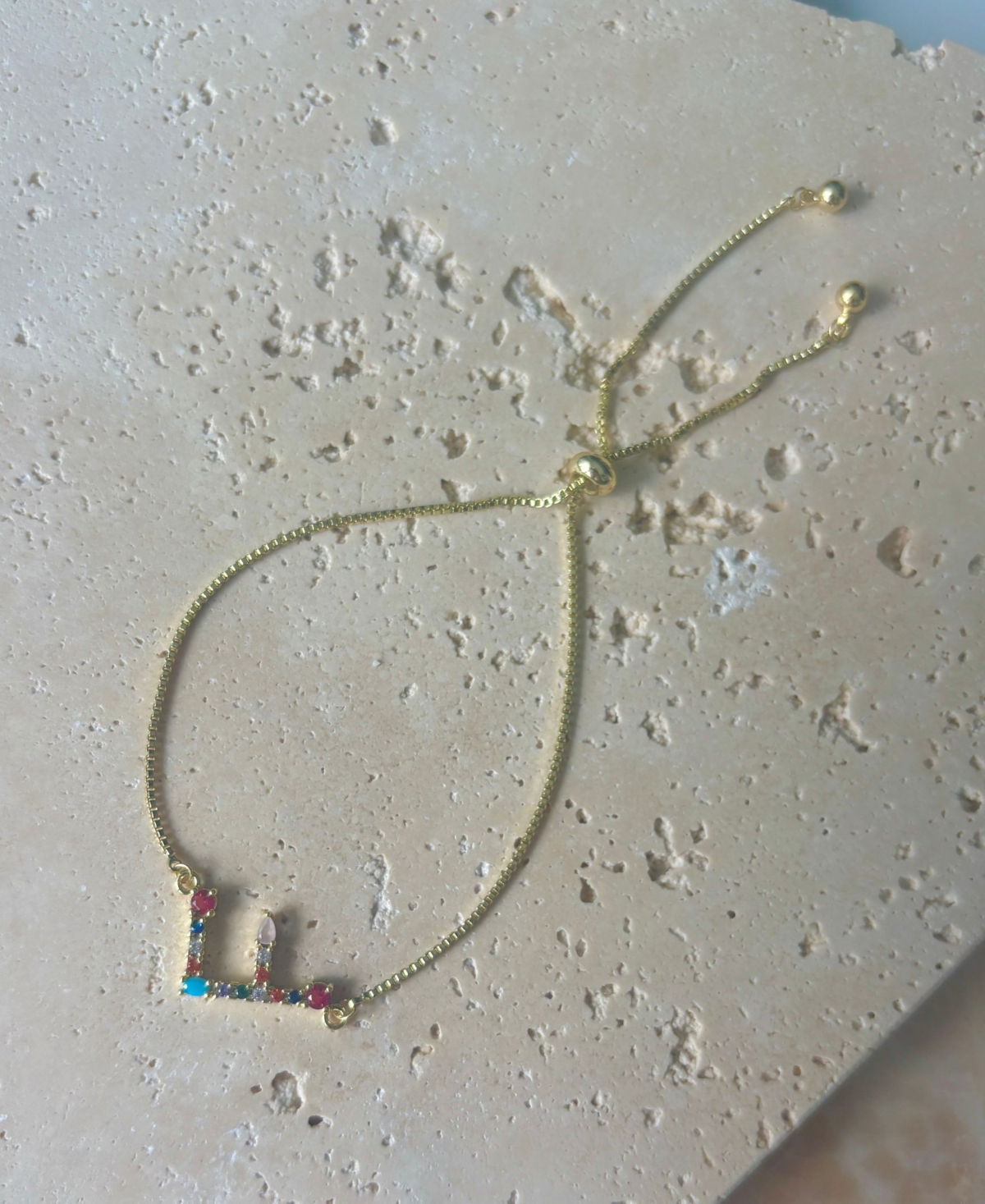 Adornia Gold Stone Multi Color Initial Bolo Bracelet