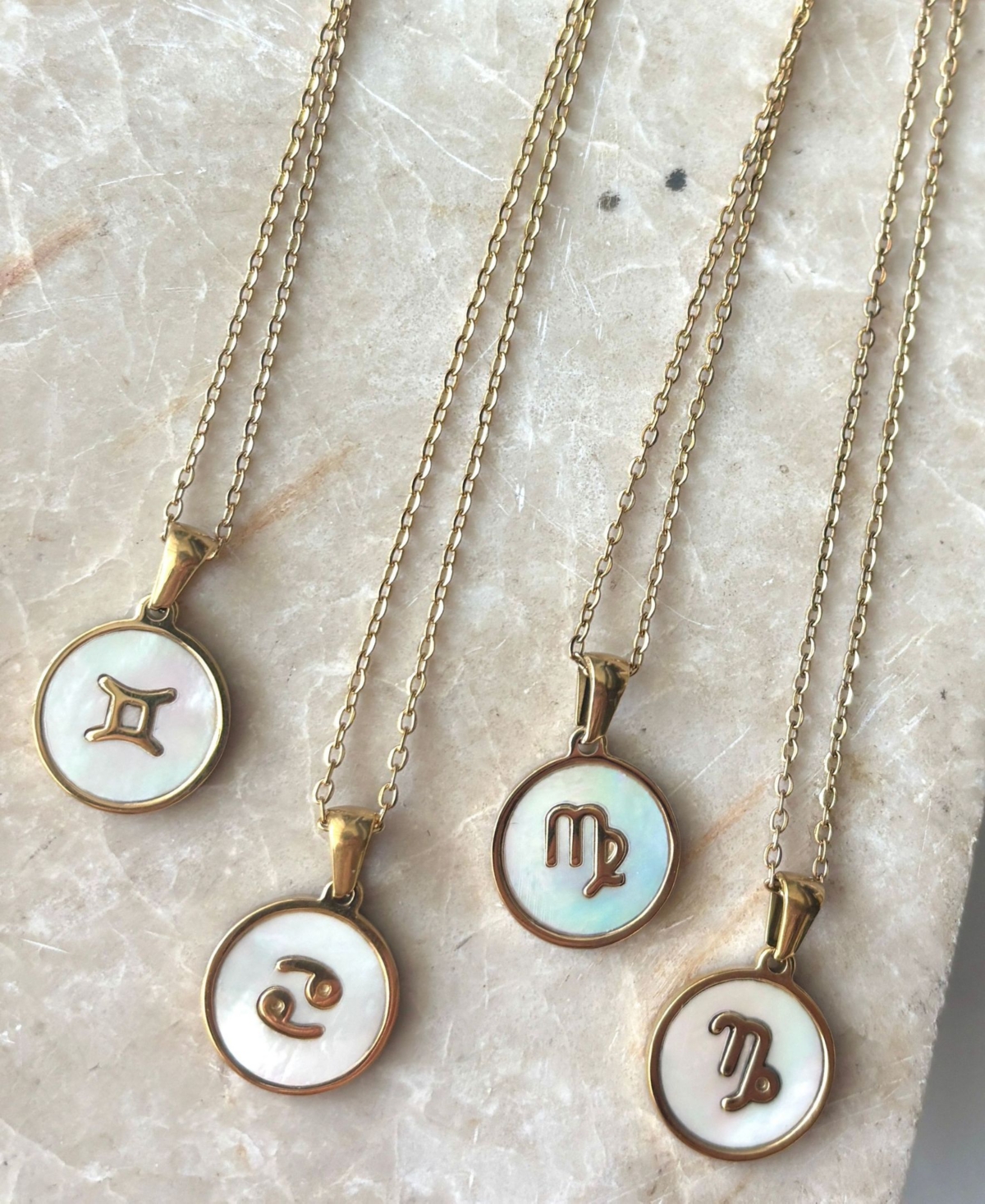 Adornia Tarnish Resistant Gold Mother of Pearl Zodiac Necklace