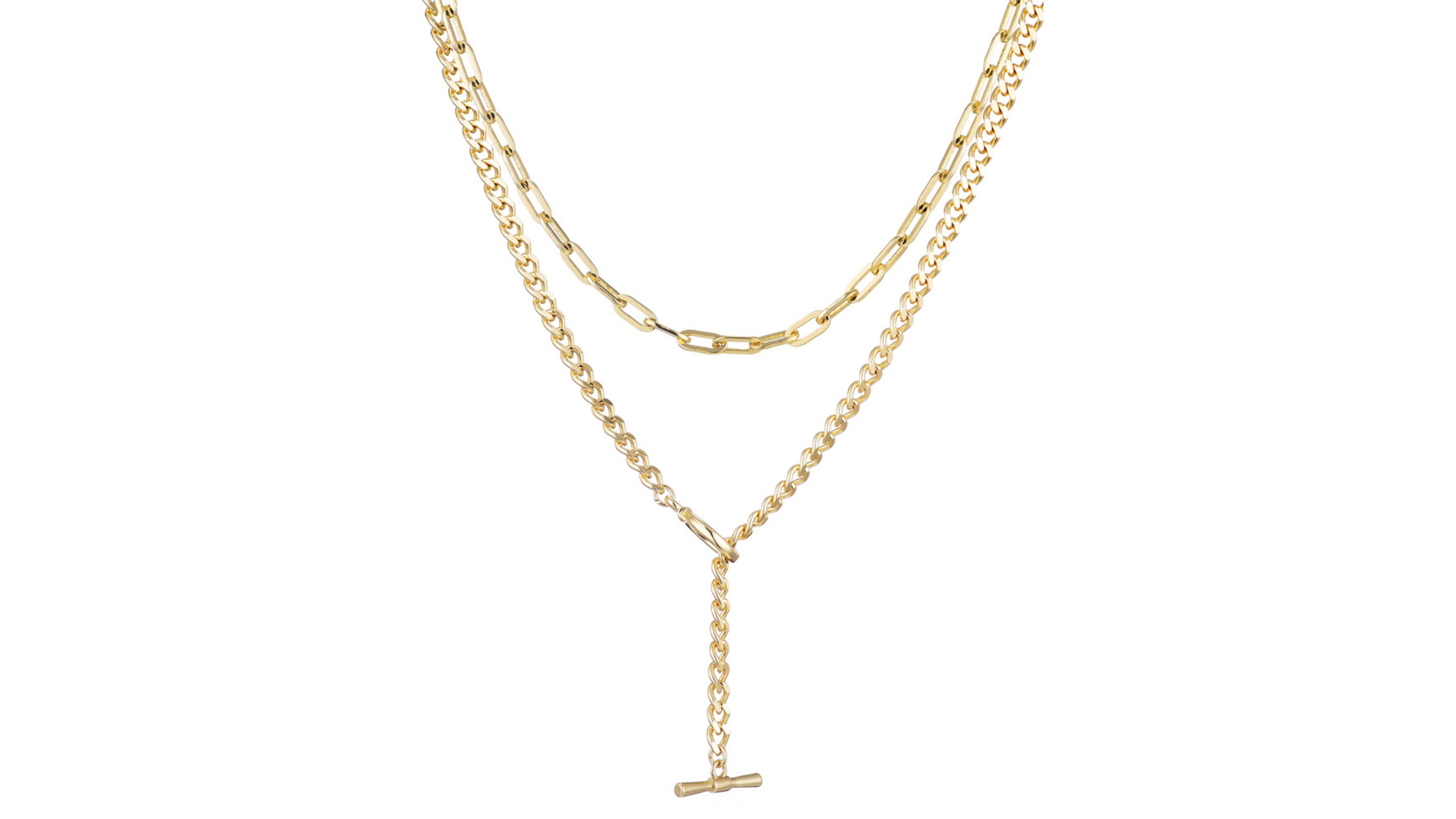 Adornia Gold Toggle and Paperclip Set of Two Necklaces
