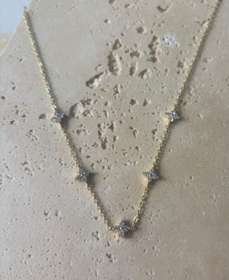 Gold Cubic Zirconia Flower Station Necklace