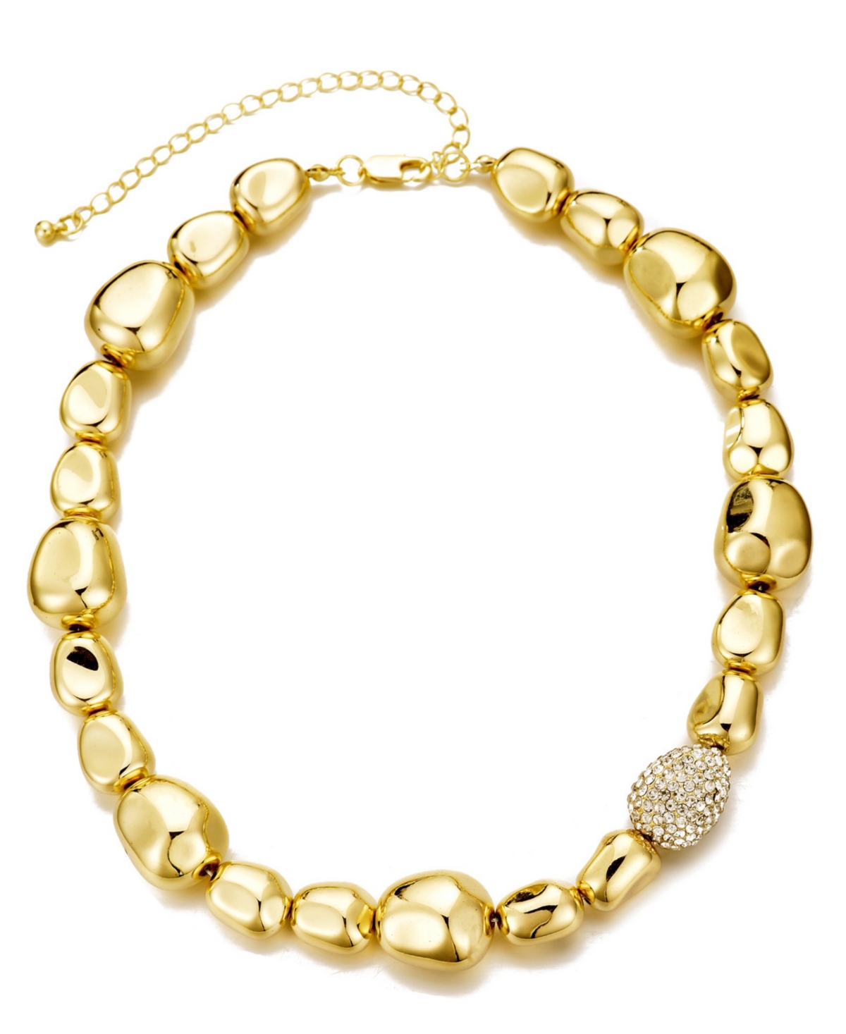 Adornia 14k Gold Plated Pebbled Gold Necklace With Crystal Centerpiece In Gold