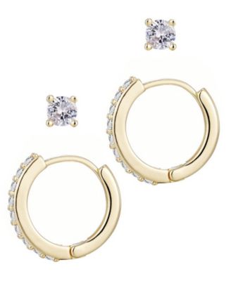 Gold Plated Cubic Zirconia Huggie and Solitaire Stud Set