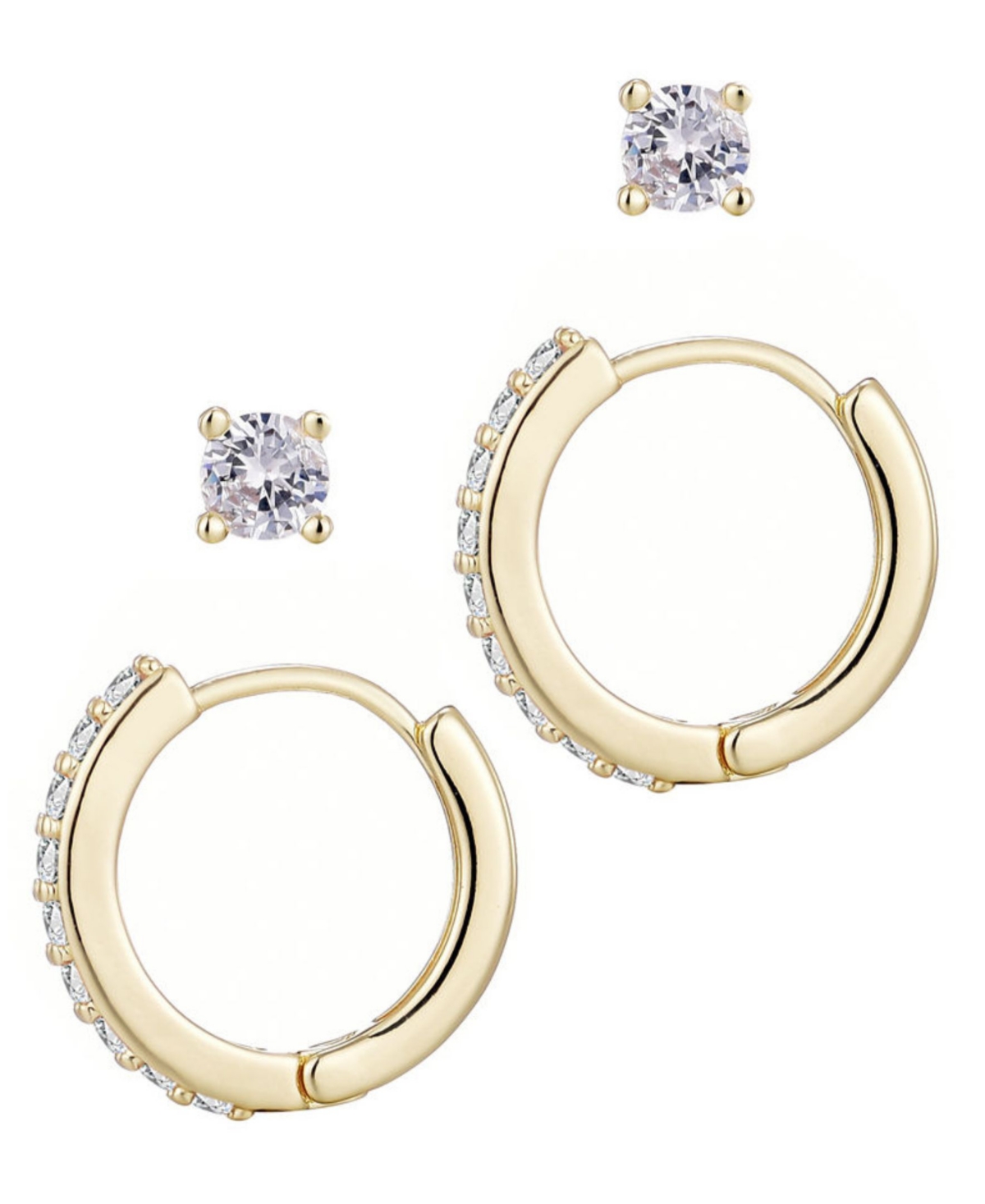 Adornia Set Of 2 Cubic Zirconia Huggie Hoop Earrings In Gold
