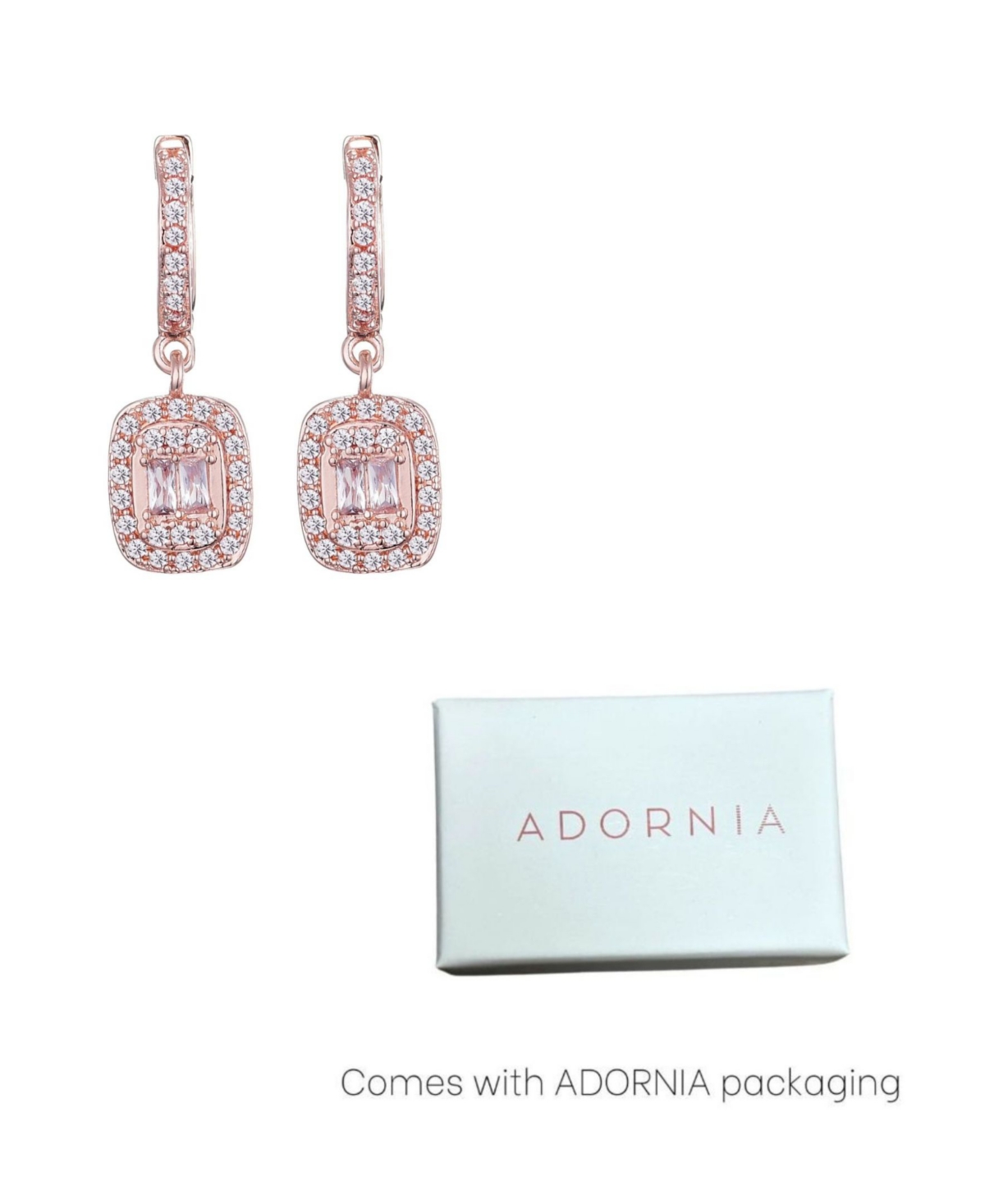 Adornia Rose Gold Cubic Zirconia Asher Cut Halo Huggie Earrings In Pink