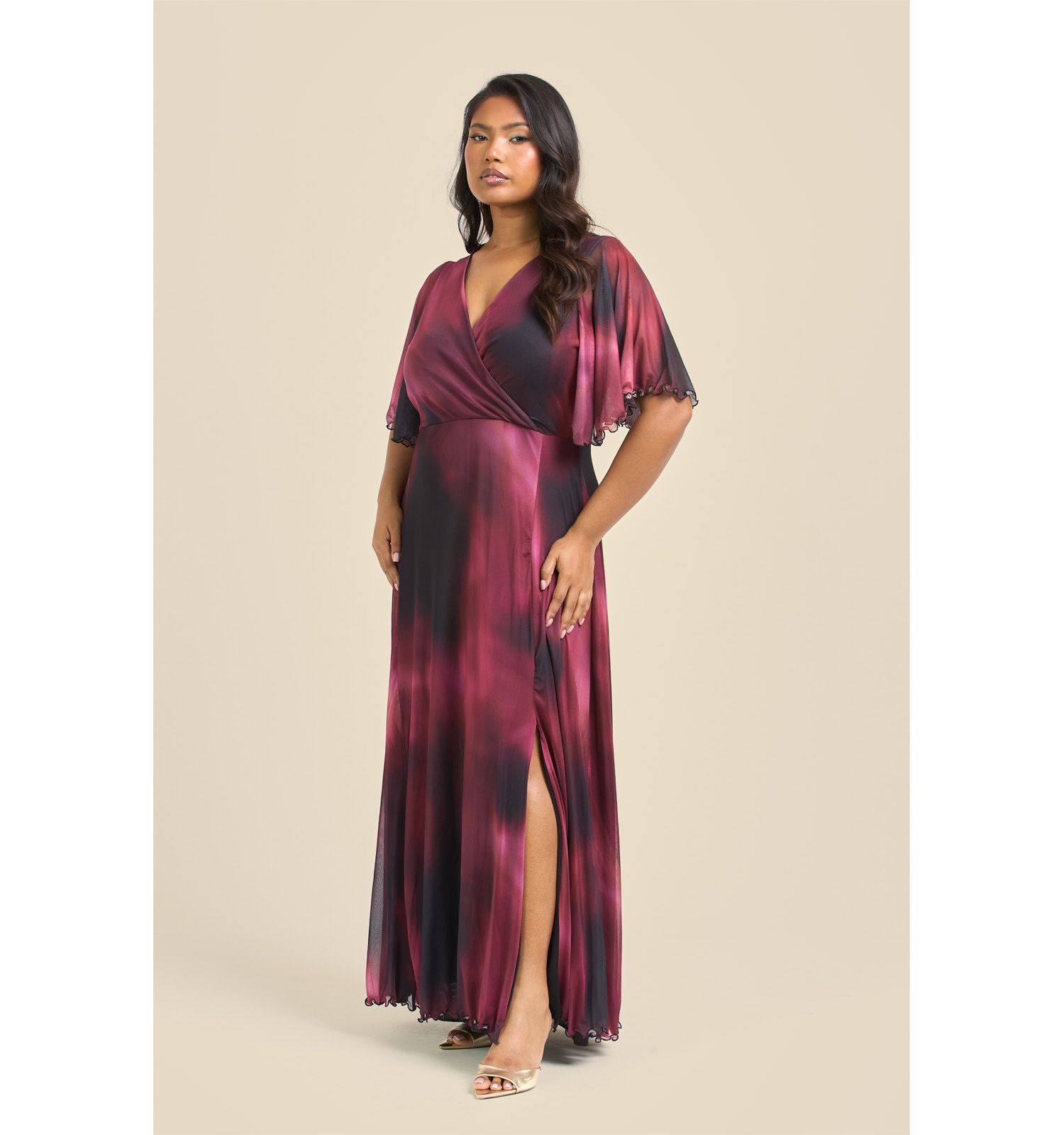 Women's Elegant Abstract Print Mesh Maxi Dress