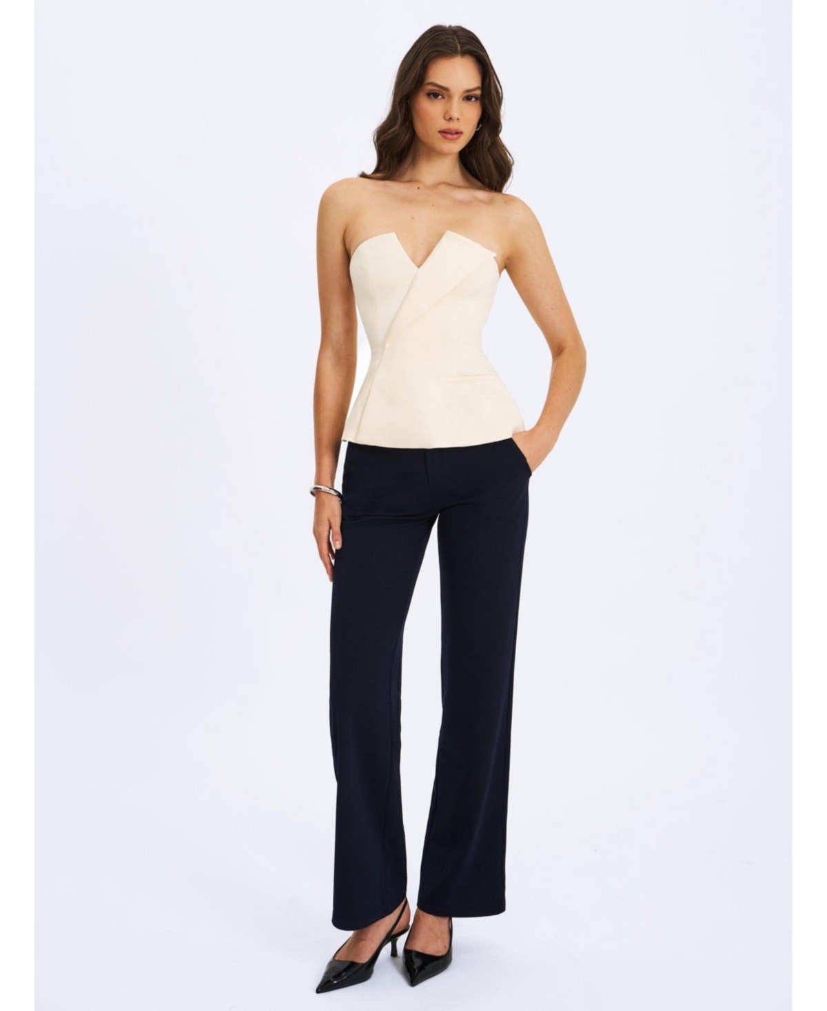 Miss Circle Women Yanin Navy Low-Rise Straight Leg Pants