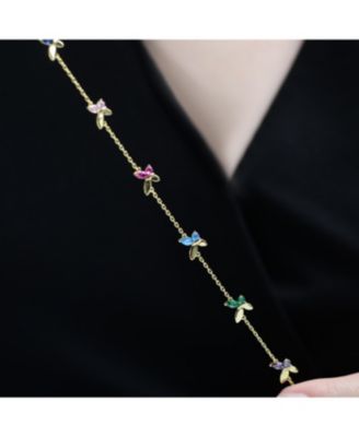 Kids 14K Gold Plated Multi-Color Cubic Zirconia Butterfly Necklace