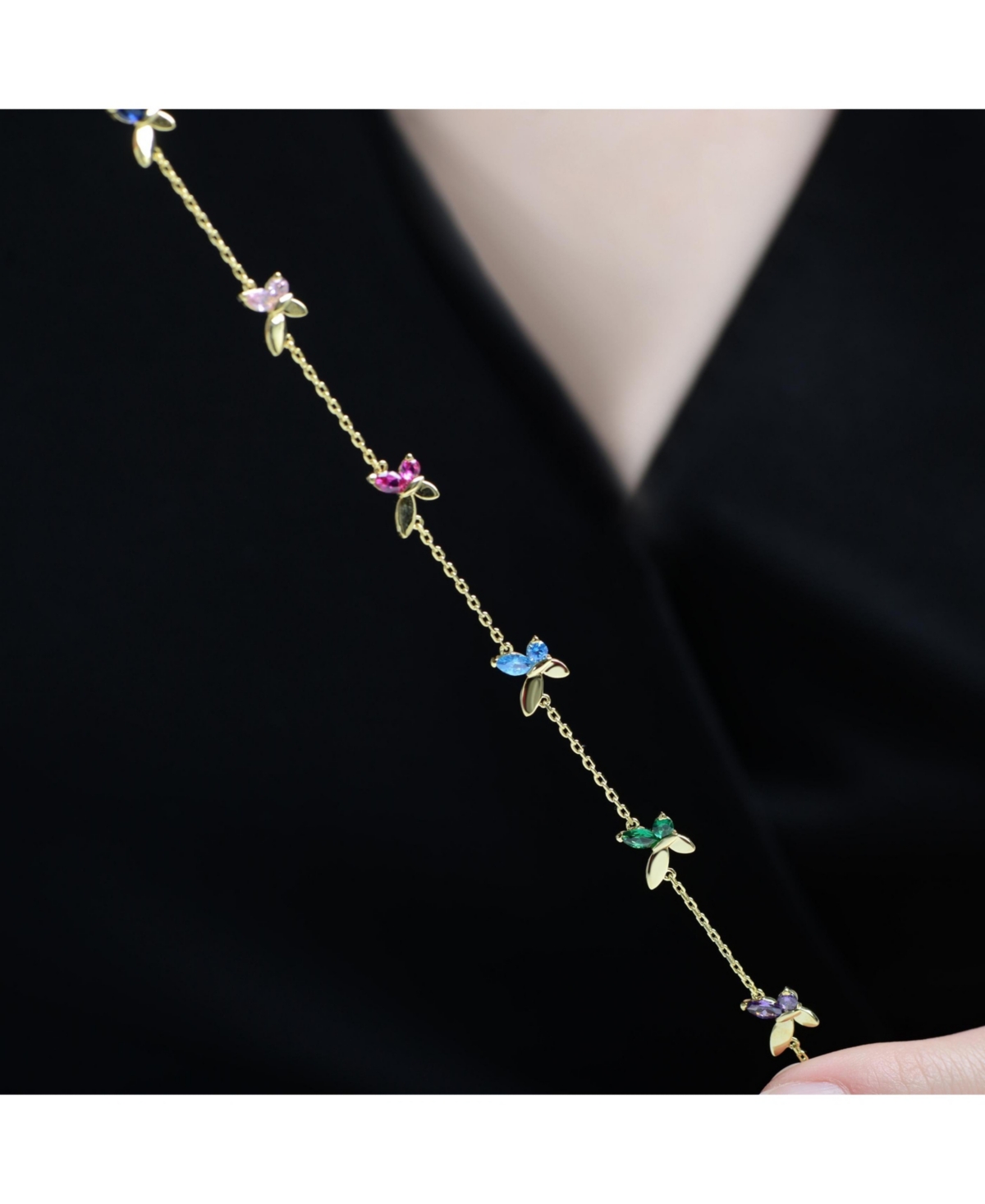 GiGiGirl 14K Gold Plated with Multi Colored Cubic Zirconia Butterfly Necklace
