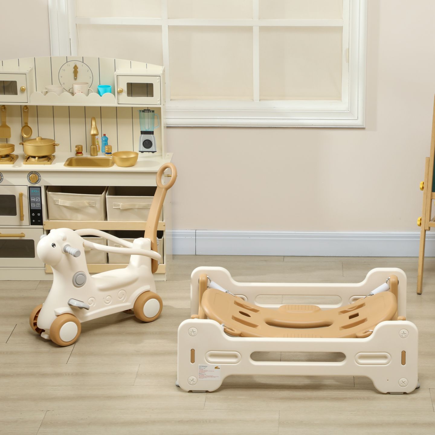Детская игрушка Qaba 5 in 1 Rocking Horse for Kids 1-3 Years w/ Balance Board, цвет: Коричневый — фото 7