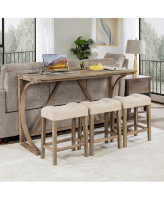 4 Piece Bar Table Set with Power Outlet and 3 Padded Stools for Dining or Living Room