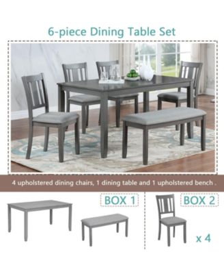6 Piece Dining Table Set with Rectangular Table, 4 Chairs and Bench for Dining Room