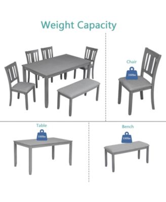 6 Piece Dining Table Set with Rectangular Table, 4 Chairs and Bench for Dining Room