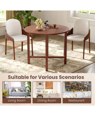 36'' Foldable Kitchen Table Round Dining Table w/Solid Rubber Wood Legs