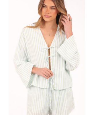 Women's Flynn Short Set - Green Blue Stripe