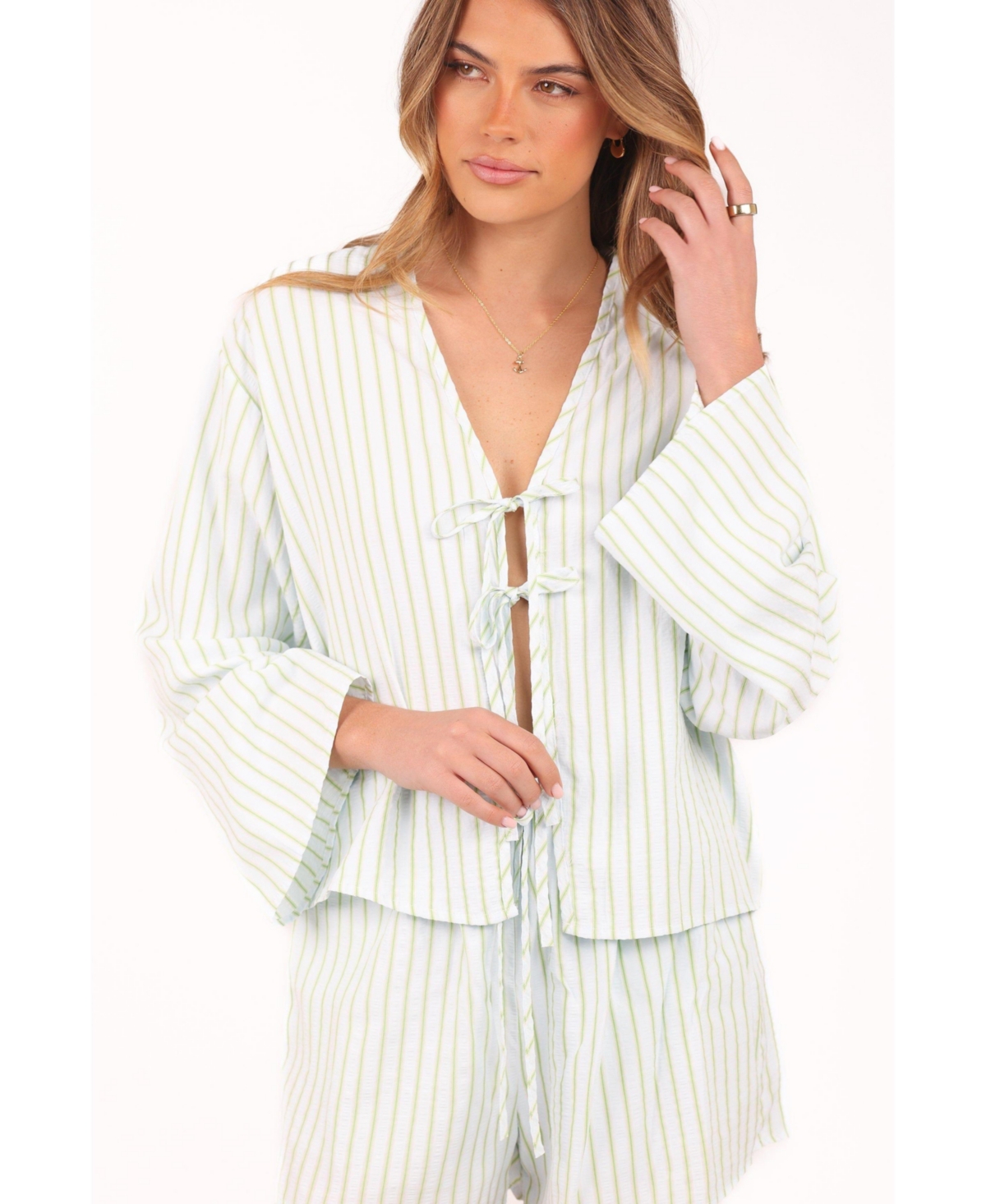 Petal and Pup Women's Flynn Short Set - Green Blue Stripe