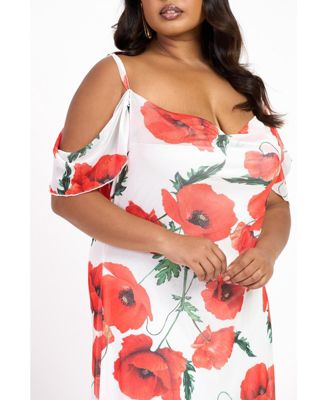 Women's Cold Shoulder Poppy Print Strappy Dress
