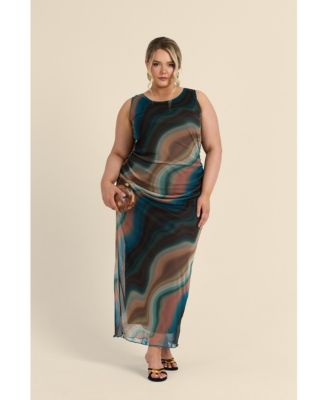 Women's Sleeveless Mesh Swirl Print Midaxi Dress