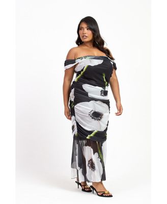 Women's Bold Floral Ruched Midi Dress