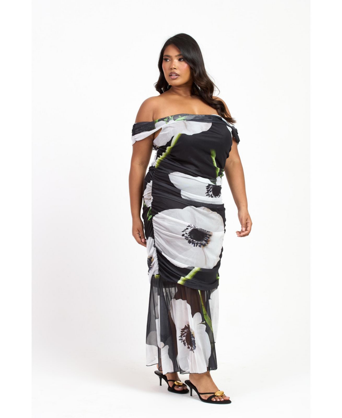 Fashion-szn Curve Women's Plus Bold Floral Ruched Midi Dress
