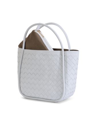 Women's White Woven Leather Top Handle Bag