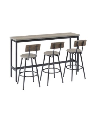 Long Bar Table Set with 3 Upholstered Stools for Kitchen, Dining or Banquet Hall