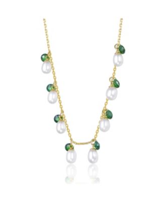 14K Gold Plated with Mother of Pearl and Green Cubic Zirconia Charm Necklace