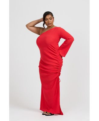 Women's One Shoulder Flare Sleeve Maxi Dress