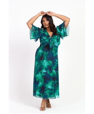 Women's Curve Flutter Sleeve Midi Dress