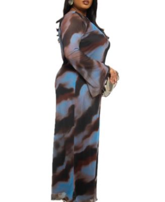 Women's Abstract Print Mesh Maxi Dress